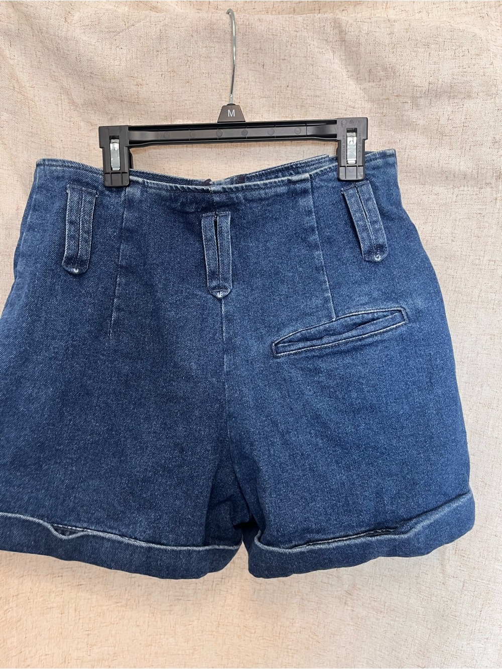 Se’ZANE High-Waist Dark Blue Denim Pleated Women's Shorts- - Picture 3 of 3